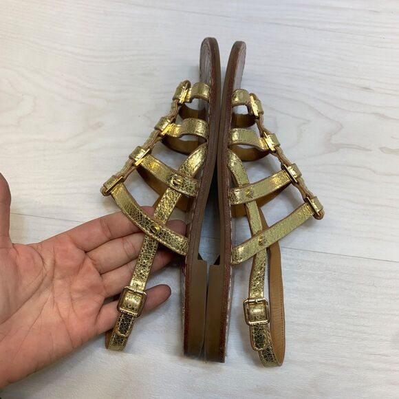 TORY BURCH Amalie gold metallic leather gladiator sandals Womens Size 7 M - Picture 2 of 9